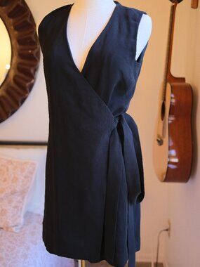 Theory Black Wrap Skort Mini Dress Size 0 Sleeveless Tie Waist Tailored